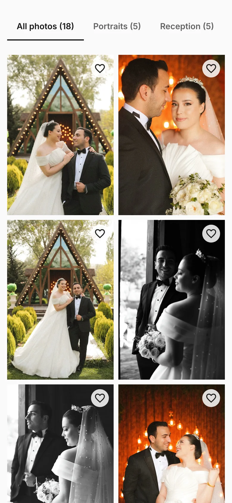 The same gallery on a phone, with the photo sets across the top and the photographs in two columns.